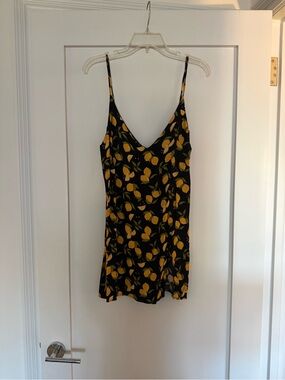 Reformation Black Mini Dress with Yellow Lemon Print
